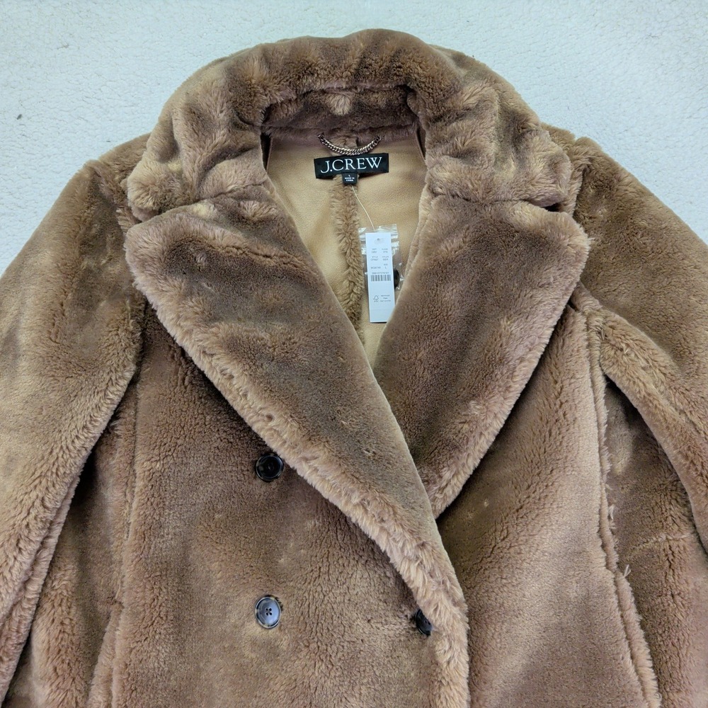 J Crew Faux Fur Peacoat Teddy‎ Coat Double Breast Warm Winter Jacket Women Large - Picture 7 of 10